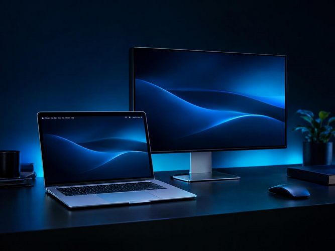 Postazione di lavoro con notebook e monitor